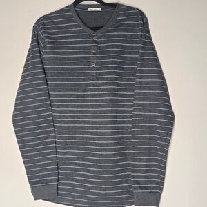 Marine Layer Mens M Striped Henley Long Sleeve Shirt Gray Blue Soft Knit